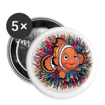 laughing clownfish and sea anemone - Buttons large 2.2''/56 mm (5-pack) - white - Front