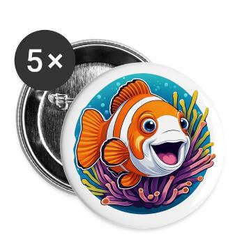 laughing clownfish and sea anemone - Buttons large 2.2''/56 mm (5-pack) - white - Front