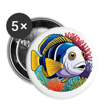 Colorful coral fish and sea anemones - Buttons large 2.2''/56 mm (5-pack) - white - Front