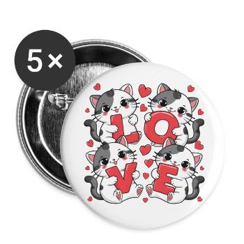 LOVE Cats - Buttons large 2.2''/56 mm (5-pack) - white - Front