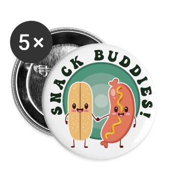 Snack Buddies! - Kawaii Hot Dog Duo Too Cute - Buttons large 2.2''/56 mm (5-pack) - white - Front