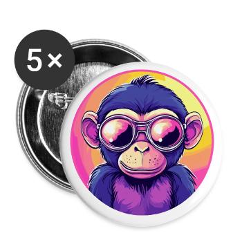 Neon Affe mit Sonnenbrille - Buttons groß 56 mm (5er Pack) - Weiß - Vorne