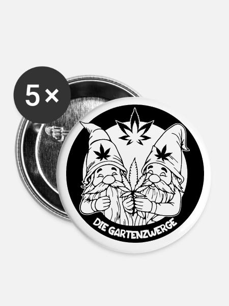 Kiffer Gartenzwerge mit Hanfblatt - Buttons groß 56 mm (5er Pack) - Weiß