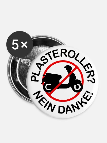 Plasteroller? Nein Danke! (2-farbig) - Buttons groß 56 mm (5er Pack) - Weiß