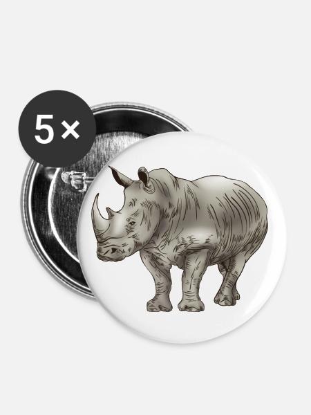 Nashorn Dickhäuter Rhino - Buttons groß 56 mm (5er Pack) - Weiß