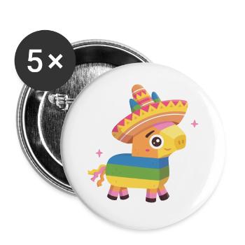 Pinata mignon avec chapeau - Lot de 5 grands badges (56 mm) - blanc - Devant