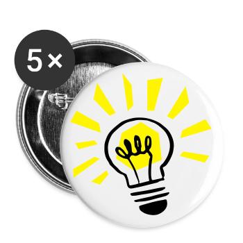 Glühbirne leuchtend / light bulb shining - Buttons groß 56 mm (5er Pack) - Weiß - Vorne