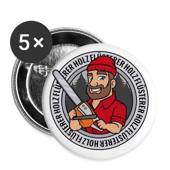 Holzflüsterer Holz Flüsterer Holzfäller Kettensäge - Buttons groß 56 mm (5er Pack) - Weiß - Vorne