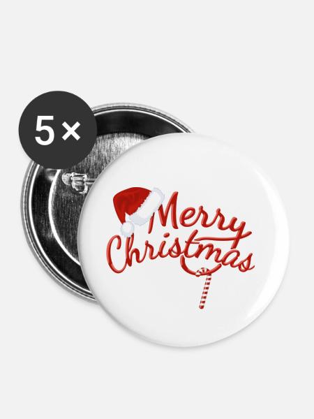 MERRY CHRISTMAS - Buttons groß 56 mm (5er Pack) - Weiß