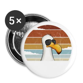 Retro mouette avec lunettes de soleil mer du Nord oiseau - Lot de 5 grands badges (56 mm) - blanc - Devant