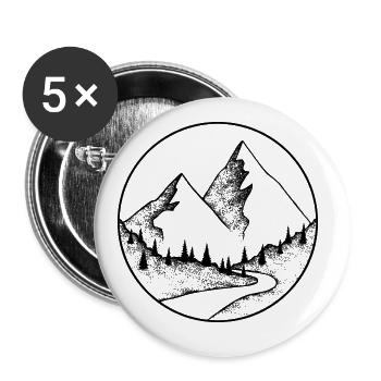 Motif montagne - logo montagne - symbole montagne - Lot de 5 grands badges (56 mm) - blanc - Devant