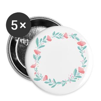 Flower wreath. Place your own text in it. - Buttons large 2.2''/56 mm (5-pack) - white - Front