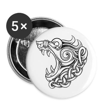 Fenrir vikings dotwork tattoo - Lot de 5 grands badges (56 mm) - blanc - Devant