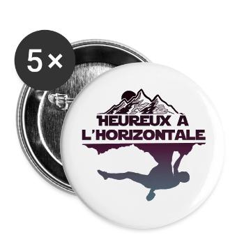 Heureux à l'horizontale - passion escalade - Lot de 5 grands badges (56 mm) - blanc - Devant