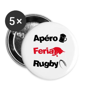 Féria, apéro et Rugby - Lot de 5 grands badges (56 mm) - blanc - Devant