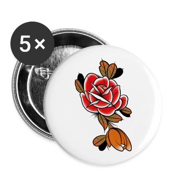 Design traditionnel old-school rose fleur - Lot de 5 grands badges (56 mm) - blanc - Devant