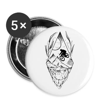 Skizze im Downhill-Mountainbike-Stil & Dotwork-Kunst - Buttons groß 56 mm (5er Pack) - Weiß - Vorne