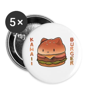 Chat kawaii burger - Lot de 5 grands badges (56 mm) - blanc - Devant