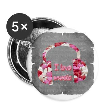 kopfhörer aus herzen i love music - Buttons groß 56 mm (5er Pack) - Weiß - Vorne