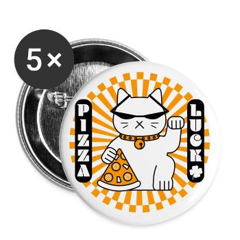 Le chat chanceux vous souhaite une bonne pizza - Lot de 5 grands badges (56 mm) - blanc - Devant