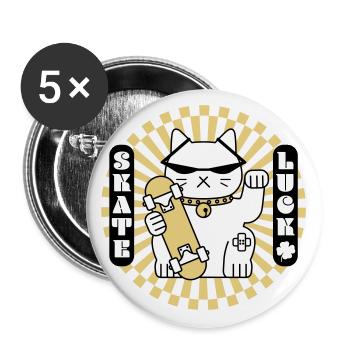 Chat chanceux avec skateboard - Lot de 5 grands badges (56 mm) - blanc - Devant