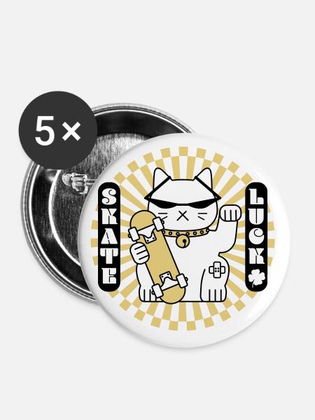 Lucky cat with skateboard - Buttons large 2.2''/56 mm (5-pack) - white