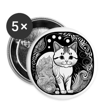 Katze - Buttons groß 56 mm (5er Pack) - Weiß - Vorne