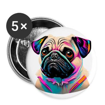 Tête de carlin Carlin Graffiti - Lot de 5 grands badges (56 mm) - blanc - Devant