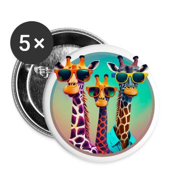 3 Coole Giraffen mit Sonnenbrillen - Buttons groß 56 mm (5er Pack) - Weiß - Vorne