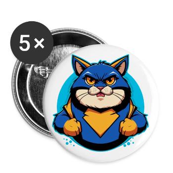 Superheld Katze - Buttons groß 56 mm (5er Pack) - Weiß - Vorne