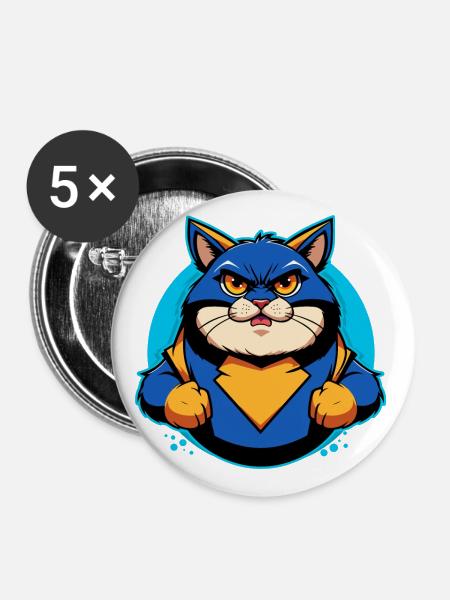 Superheld Katze - Buttons groß 56 mm (5er Pack) - Weiß