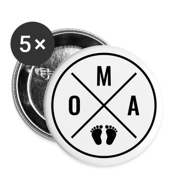 OMA HERZ BABY BABYFÜßE LIEBE (Farbe anpassbar) OMA - Buttons groß 56 mm (5er Pack) - Weiß - Vorne