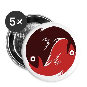 Ying Yang - Fische rot - Buttons groß 56 mm (5er Pack) - Weiß - Vorne