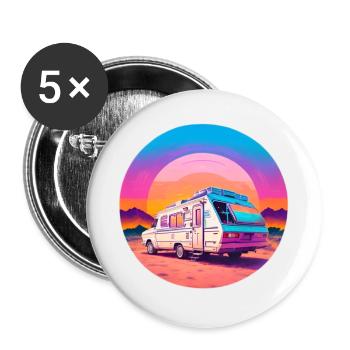 Caravane sur la plage au coucher du soleil - Lot de 5 grands badges (56 mm) - blanc - Devant