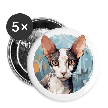 Cornish Rex Katze - Buttons groß 56 mm (5er Pack) - Weiß - Vorne