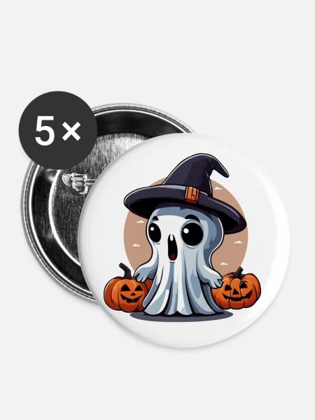 Kleiner Geist mit Kürbissen - Buttons groß 56 mm (5er Pack) - Weiß