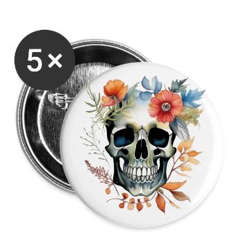 Art Botanique du Crâne en Épanouissement - Lot de 5 grands badges (56 mm) - blanc - Devant