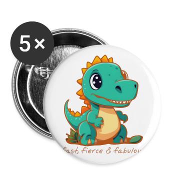 Dinosaures rapides et féroces - Lot de 5 grands badges (56 mm) - blanc - Devant