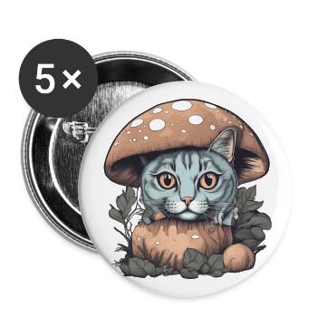 Cat Basking in Sunlight Under a Mushroom - Buttons large 2.2''/56 mm (5-pack) - white - Front