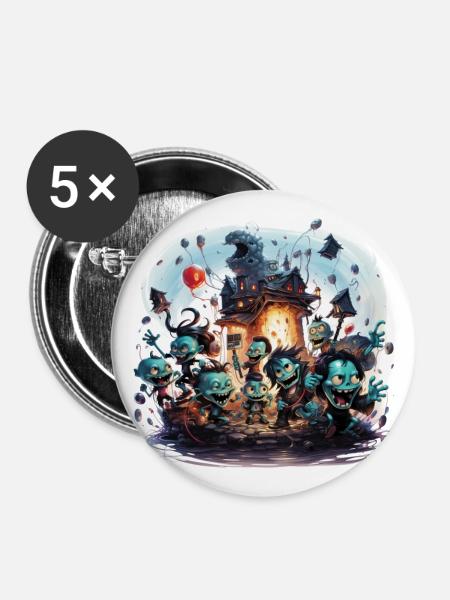 Monster-Mega-Party - Buttons groß 56 mm (5er Pack) - Weiß