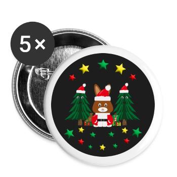 Nikolaus mit Weihnachtsbäumen und Sternen. - Buttons groß 56 mm (5er Pack) - Weiß - Vorne