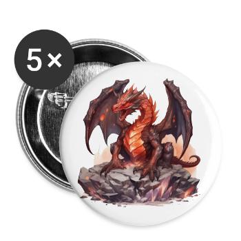 Red fantasy dragon. A gift for dragon lovers. - Buttons large 2.2''/56 mm (5-pack) - white - Front