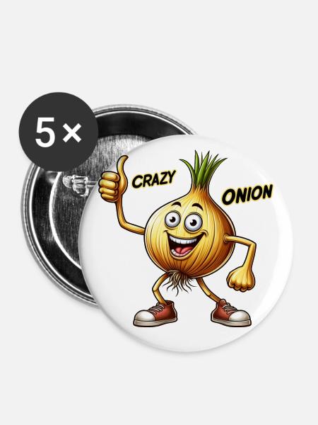 Crazy Veggies: Onion With Goatee and Thumbs Up - Buttons large 2.2''/56 mm (5-pack) - white