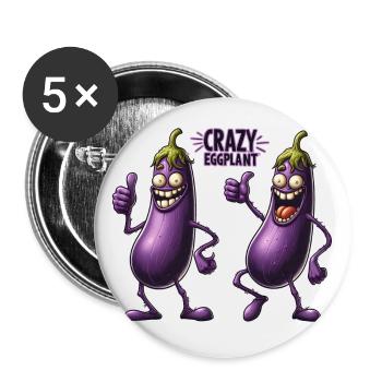 Crazy Veggies: Eggplant Gang Thumbs Up - Buttons groß 56 mm (5er Pack) - Weiß - Vorne