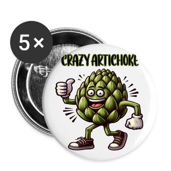 Crazy Veggies: Artichoke Power Walker Thumbs Up - Buttons groß 56 mm (5er Pack) - Weiß - Vorne