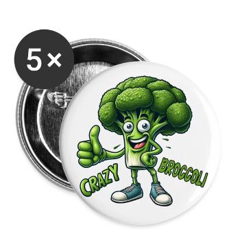 Crazy Veggies: Bro Broccoli Thumbs Up - Buttons groß 56 mm (5er Pack) - Weiß - Vorne