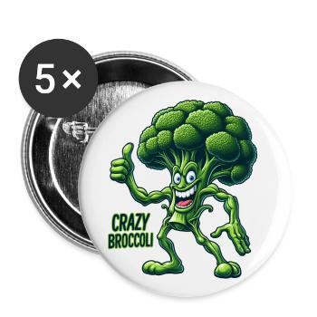 Crazy Veggies: Broccoli Bodybuilder Pro Thumbs Up - Buttons groß 56 mm (5er Pack) - Weiß - Vorne