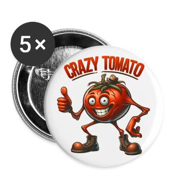 Crazy Veggies: Horror Tomato with hat + Thumps Up - Buttons groß 56 mm (5er Pack) - Weiß - Vorne
