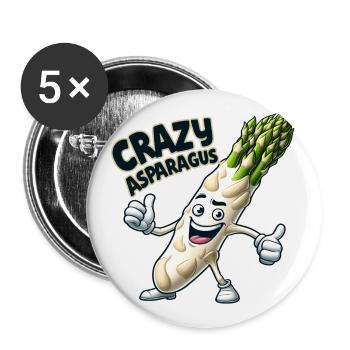 Crazy Veggies: Asparagus Bodybuilder Pro Thumbs Up - Buttons large 2.2''/56 mm (5-pack) - white - Front