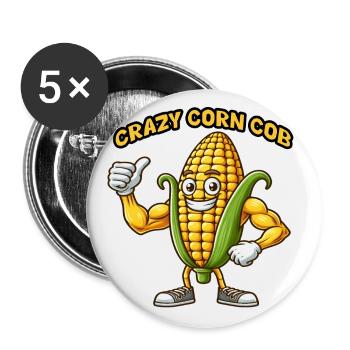 Crazy Veggies: Corn Cob Body Builder Thumbs Up - Buttons groß 56 mm (5er Pack) - Weiß - Vorne